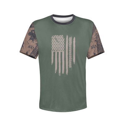 Men's Green American Flag & Tire Tracks Hoodie / T-Shirt / Long Sleeve Tee / Pullover / Sweatshirt