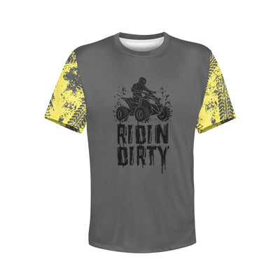 Men's Yellow & Grey 'Ridin Dirty' 4 Wheeler Hoodie / T-Shirt / Long Sleeve Tee / Pullover / Sweatshirt