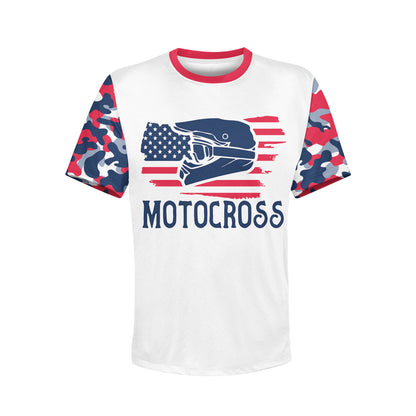 Men's Red White & Blue Motocross and American Flag Camo Hoodie / T-Shirt / Long Sleeve Tee / Pullover / Sweatshirt