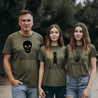 Skeleton Group / Family Military Green Halloween T-Shirts