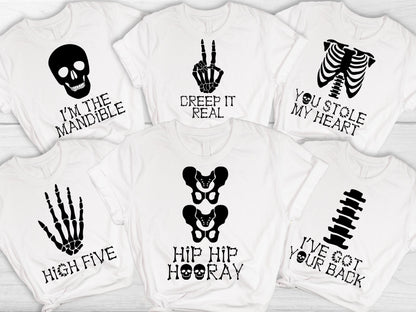 Skeleton Group / Family White Halloween T-Shirts