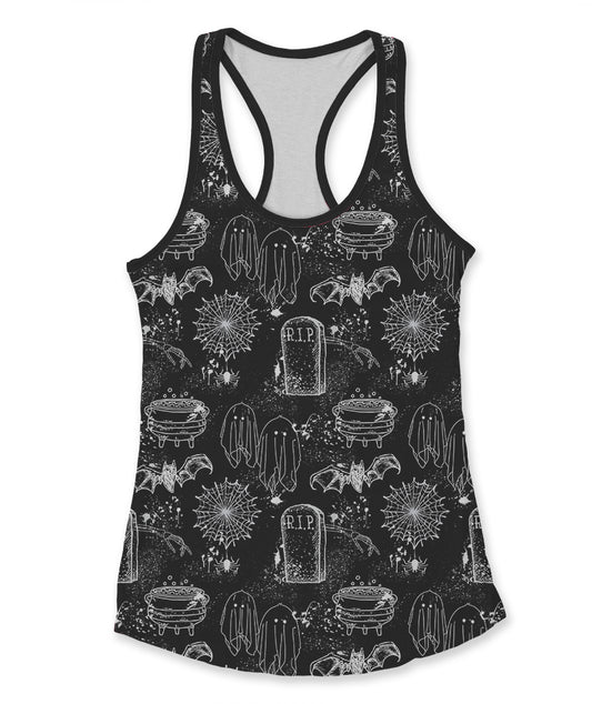 Black Halloween Print - Women's Racerback Tank