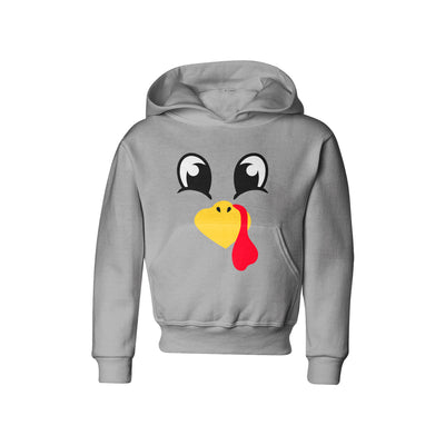 Turkey Faces - Grey Thanksgiving Hoodies - Youth Size