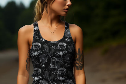 Black Halloween Print - Women's Racerback Tank