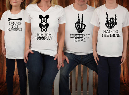 Skeleton Group / Family White Halloween T-Shirts