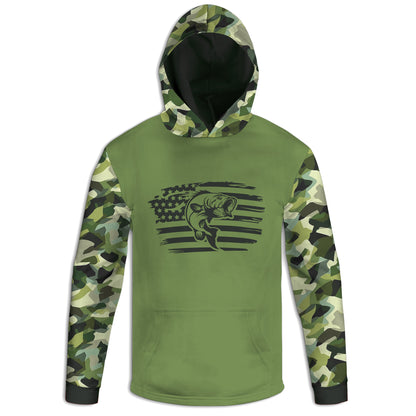 Men's Bass Fishing Flag CAMO HOODIE / T-SHIRT / LONG SLEEVE TEE / PULLOVER / SWEATSHIRT