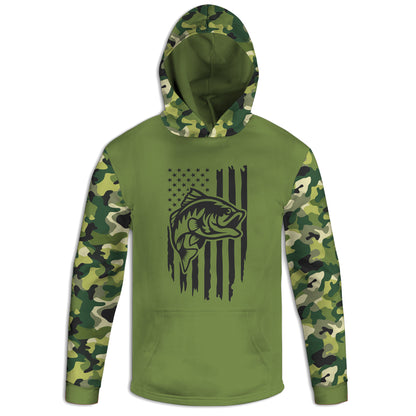 Men's Bass Fishing Flag CAMO HOODIE / T-SHIRT / LONG SLEEVE TEE / PULLOVER / SWEATSHIRT