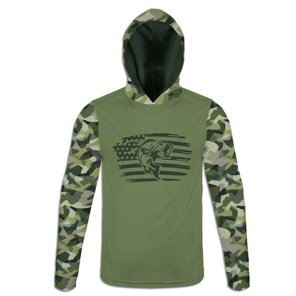 Men's Bass Fishing Flag CAMO HOODIE / T-SHIRT / LONG SLEEVE TEE / PULLOVER / SWEATSHIRT